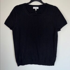 Nieman Marcus Cashmere Black Short Sleeve Knit Sweater Top